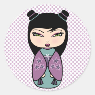 Rond Sticker à poupée Kokeshi, brillant, 3 pouces (feui