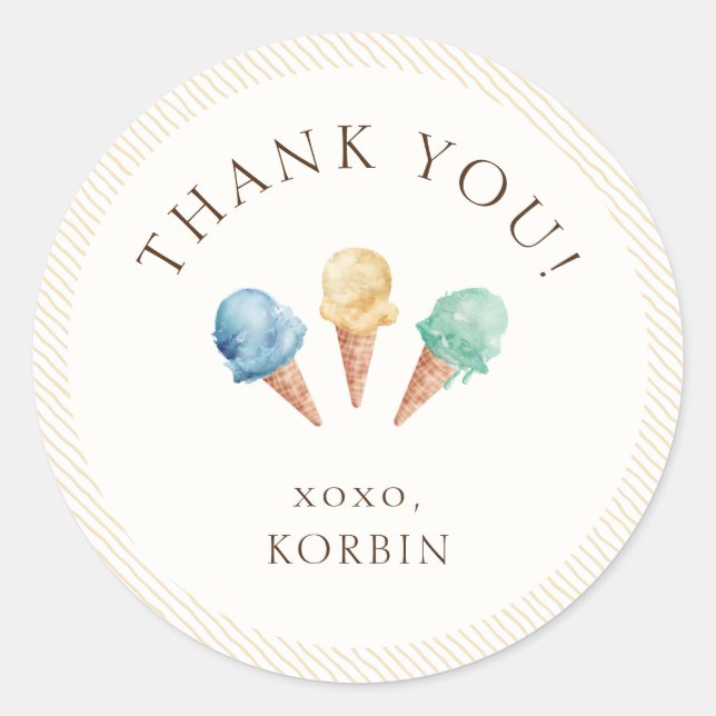 Rond Sticker à thème de crème glacée Merci classique ro (Devant)