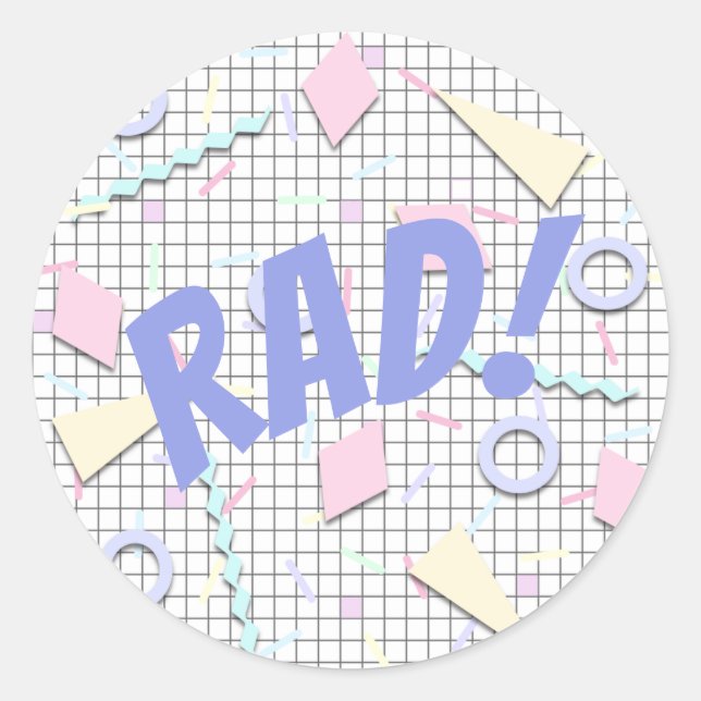 Rond Sticker à thème des années 80 'Rad' (Devant)