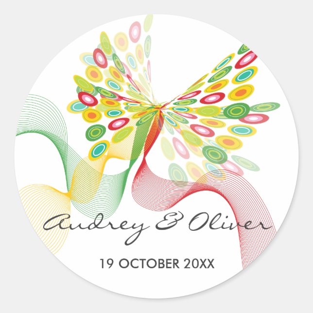 Rond Sticker Abstrait pour Mariage moderne papillon (Devant)