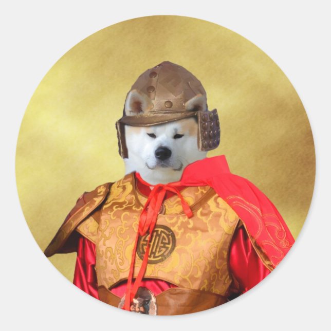 Rond Sticker Akita Inu Samurai (Devant)