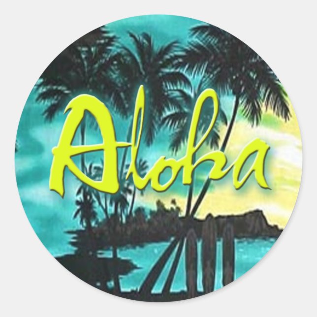 Rond Sticker Aloha Aqua Sunset (Devant)