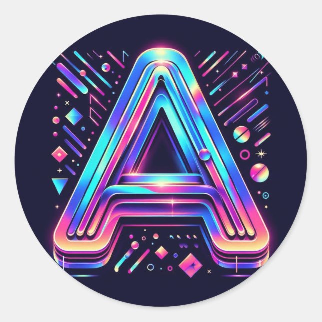 Rond Sticker Alphabet Neon Glow - Vibrant et moderne (Devant)