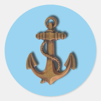 Rond Sticker Ancre en cuivre sur Bleu Bébé