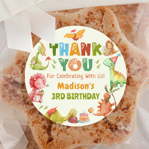 Rond Sticker Anniversaire Dinosaure Green