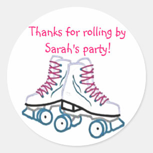 Rond Sticker Anniversaire Patinage à rouleaux rose