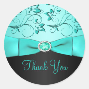 Rond Sticker Aqua et Black Floral Merci