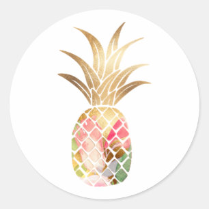 Rond Sticker Aquarelle Or Ananas