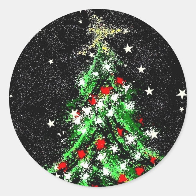Rond Sticker Arbre de Noël Festif Abstrait (En noir) (Devant)