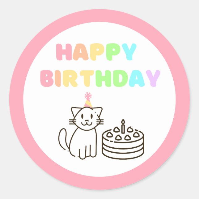 Rond Sticker Arc-en-ciel et rose Anniversaire classique (Devant)