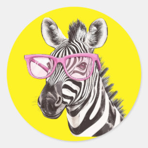 Rond Sticker Arrière - plan Jaune avec lunettes roses