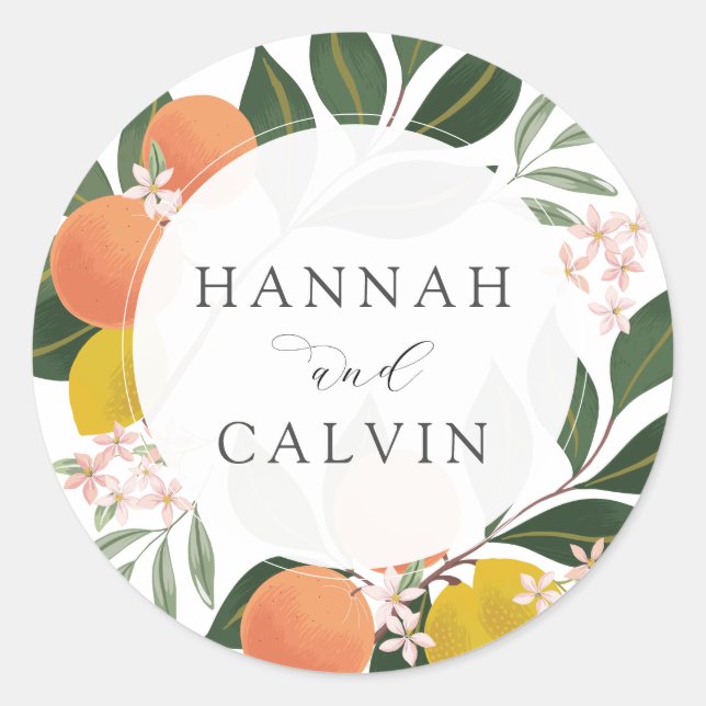 Rond Sticker Arrondi Mariage Citrus (Devant)