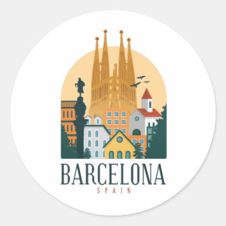 Rond Sticker Arrondi Skyline de Barcelone Espagne