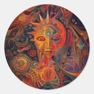 Rond Sticker Art Abstrait moderne déesse