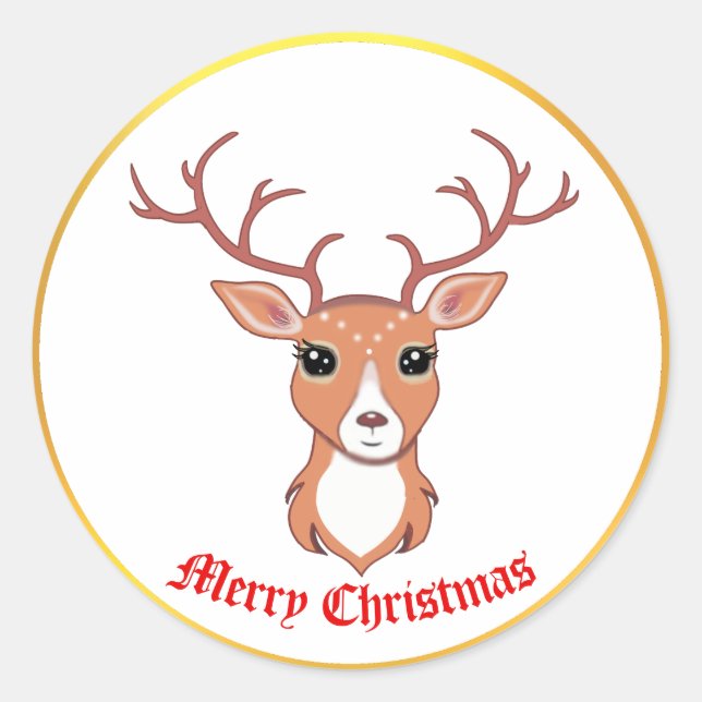 Rond Sticker aux cerfs de Noël (Devant)