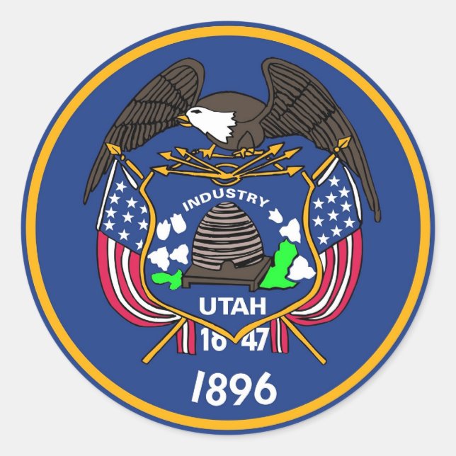 Rond Sticker avec Drapeau de l'Utah. (Devant)