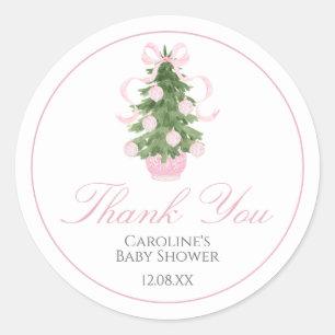 Rond Sticker Baby shower Arbre de Noël rose
