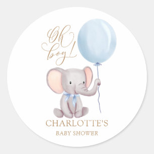 Rond Sticker Baby shower bleu éléphant