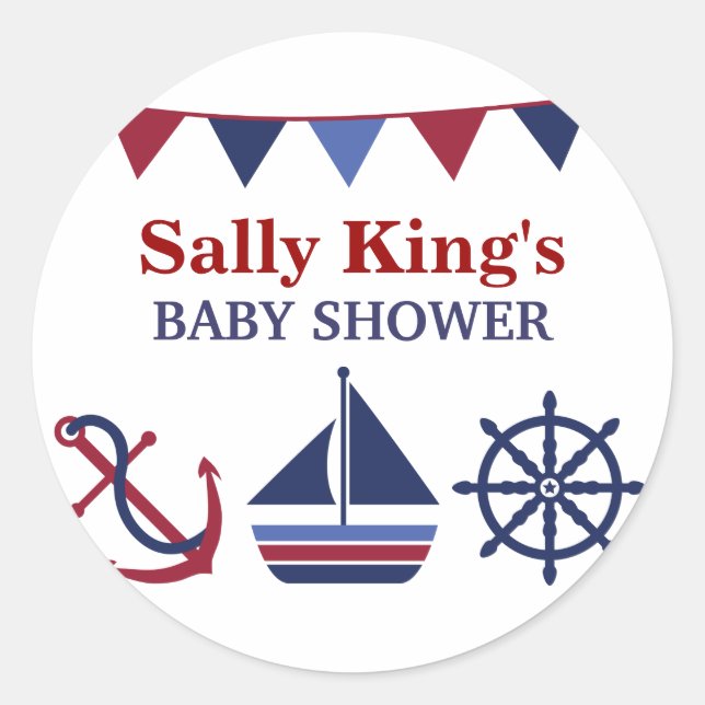 Rond Sticker Baby shower bleu et rouge (Devant)