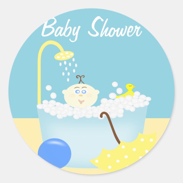 Rond Sticker Baby shower Bleu Soudain (Devant)