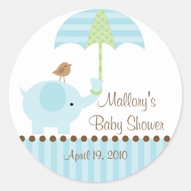 Rond Sticker Baby shower Blue Elephant (Devant)