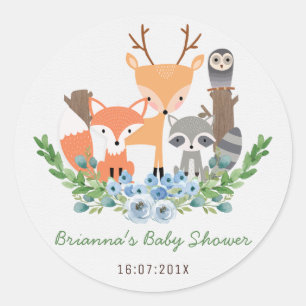 Rond Sticker Baby shower Boys Woodland Animaux