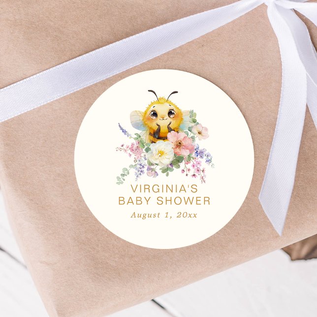 Rond Sticker Baby shower d'abeilles (Bee Baby Shower Round Sticker by Painted Paperie
)
