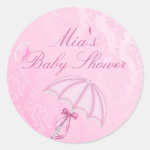Rond Sticker Baby shower de conception parapluie rose