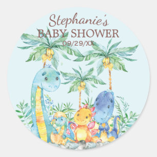 Rond Sticker Baby shower de Dinosaures mignon Favoriser