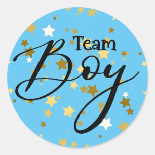 Rond Sticker Baby shower de garçon de l'équipe de révél