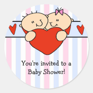 Rond Sticker Baby shower de Pékin Twins & Heart
