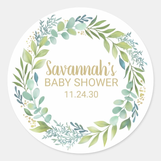 Rond Sticker Baby shower écologique Eucalyptys (Devant)