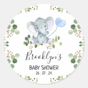 Rond Sticker Baby shower Eléphant Bleu
