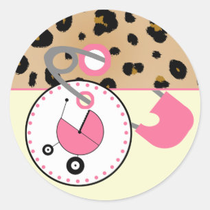 Rond Sticker baby shower - Épingle Leopard & Pink
