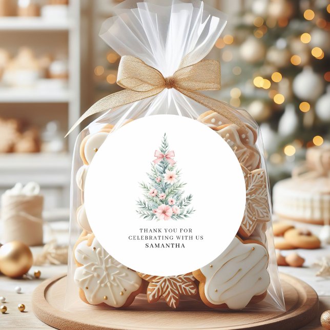 Rond Sticker Baby shower fille de Noël rose d'hiver (Créateur téléchargé)