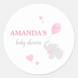 Rond Sticker Baby shower fille Eléphant rose mignon