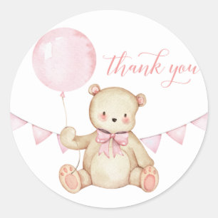 Rond Sticker Baby shower Fille Ours Teddy Favoriser