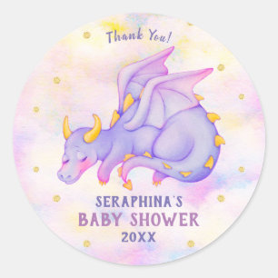 Rond Sticker Baby shower Filles Dragon Violet mou