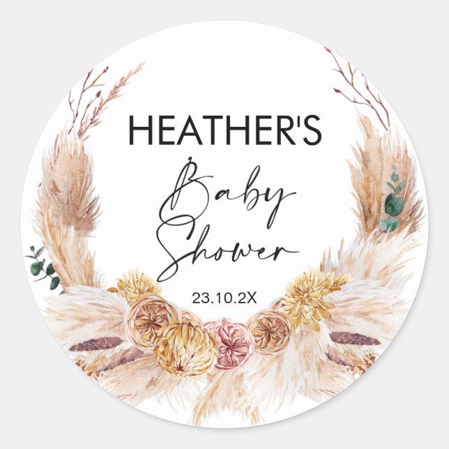 Rond Sticker Baby shower Floral Boho (Devant)