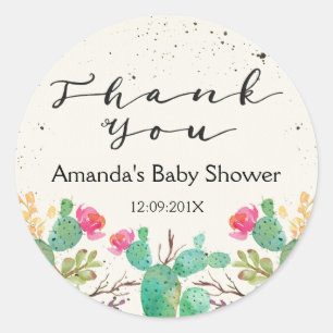 Rond Sticker Baby shower floral Cactus
