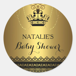 Rond Sticker Baby shower Gold & Black Crown