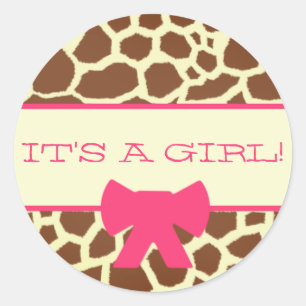 Rond Sticker baby shower - Impression Giraffe et rose