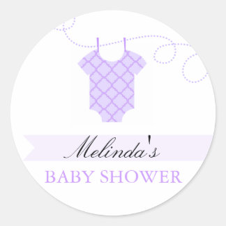 Rond Sticker Baby shower moderne en tissu violet