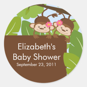 Rond Sticker Baby shower Monkey Jungle Safari Twins