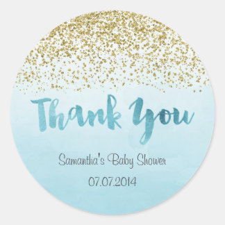 Rond Sticker Baby shower or et bleu