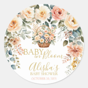 Rond Sticker Baby shower Panier Fleurs