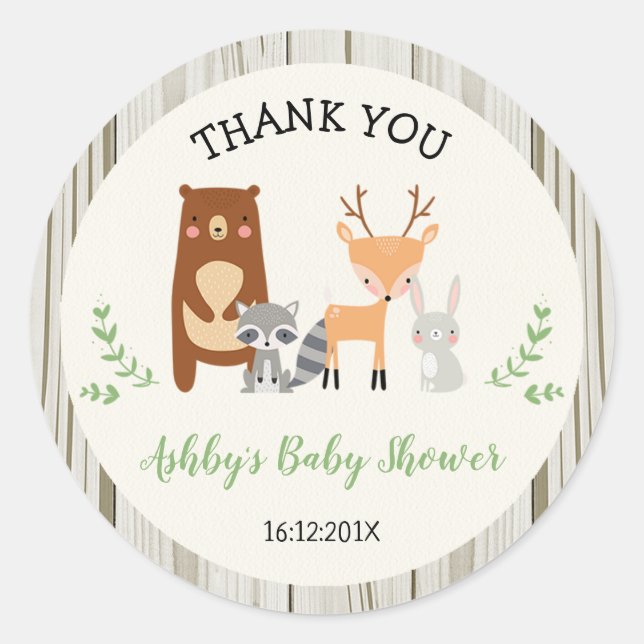 Rond Sticker Baby shower pour animaux de bois (Devant)