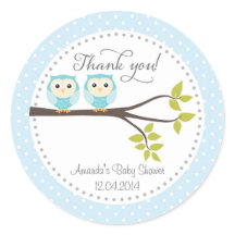 Sticker Baby shower pour bébé jumeaux Boys Owls