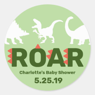 Rond Sticker Baby shower ROAR Dinosaur moderne