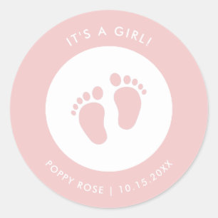 Rond Sticker Baby shower rose Bébé Nom Favor Sticker